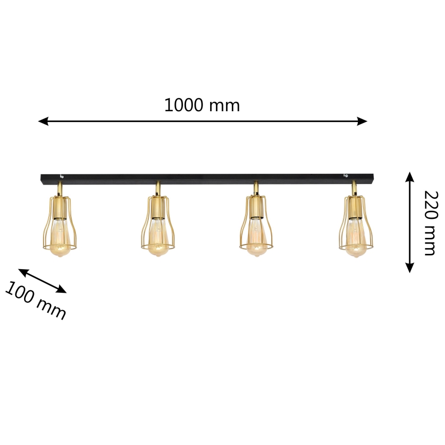 Foco TUBE 4xE27/15W/230V dourado/preto