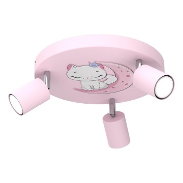 Focos de luz para crianças FUN 3xGU10/8W/230V rosa/gato