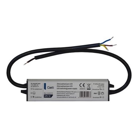 Fonte de alimentação comutada para fitas LED 12W/12V IP67