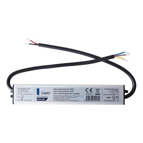 Fonte de alimentação comutada para fitas LED 20W/12V IP67
