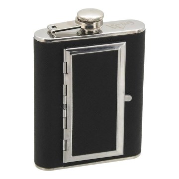Frasco de bolso com caixa para cigarros 175 ml preto