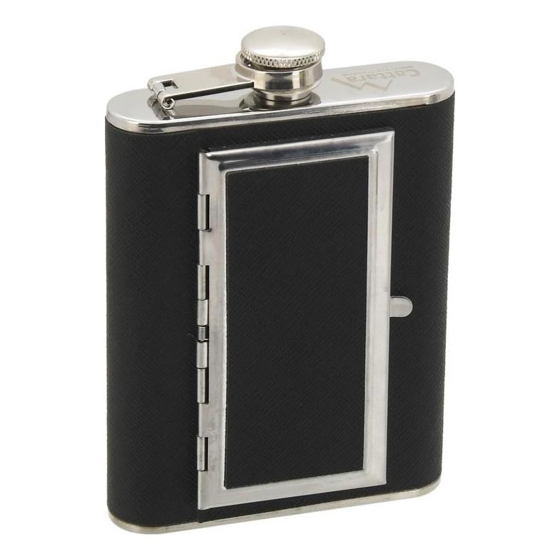 Frasco de bolso com caixa para cigarros 175 ml preto