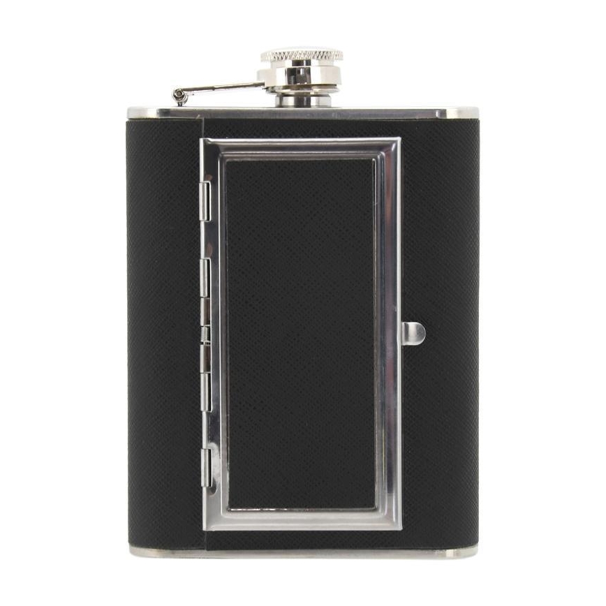 Frasco de bolso com caixa para cigarros 175 ml preto