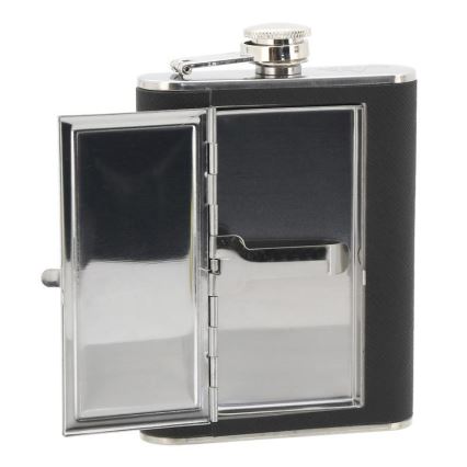 Frasco de bolso com caixa para cigarros 175 ml preto