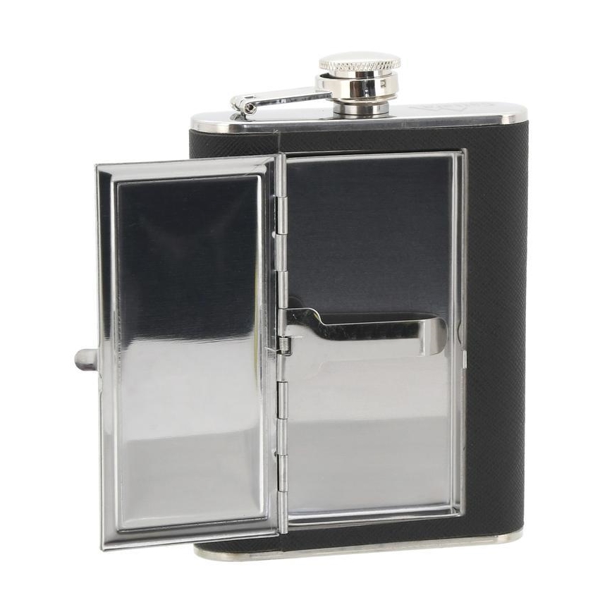 Frasco de bolso com caixa para cigarros 175 ml preto