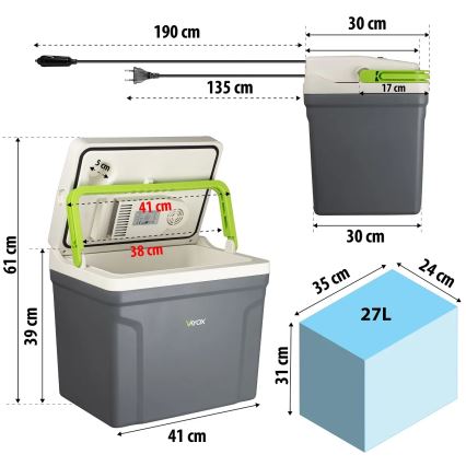 Frigorífico de viagem com função de aquecimento 27 l 230V/12V/24V cinzento