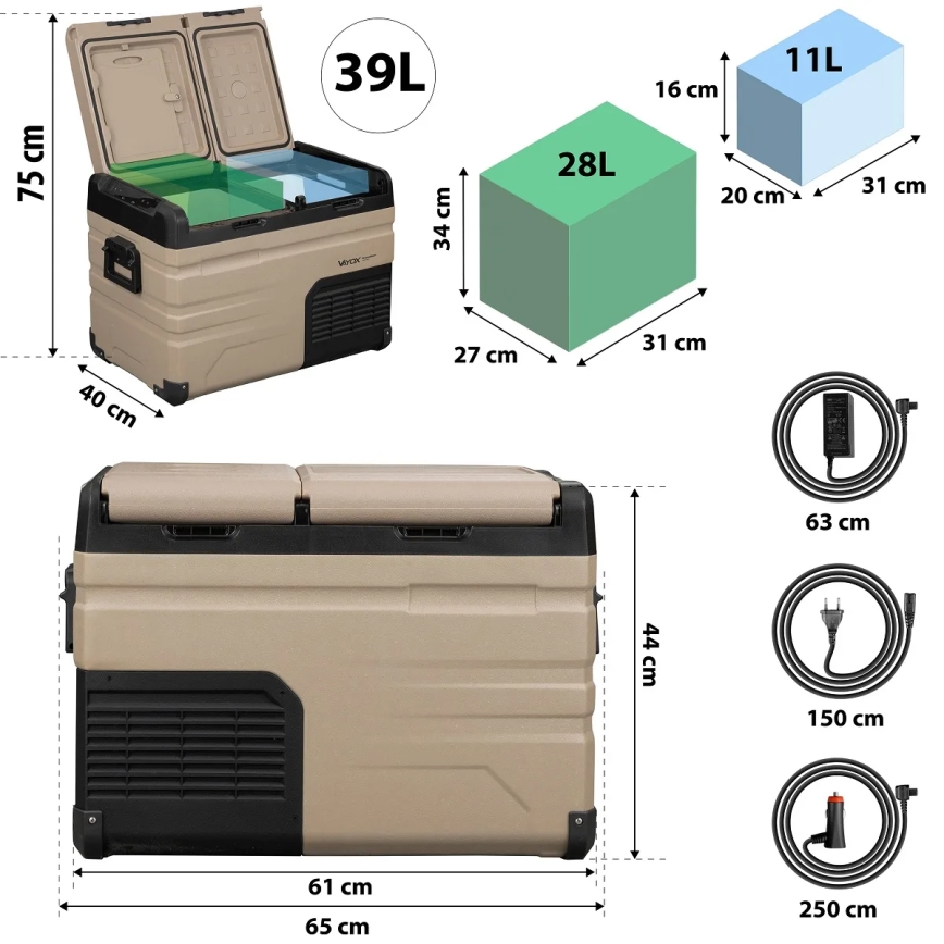 Frigorífico portátil para automóvel com visor LCD 39 l 230V/12V/24V castanho