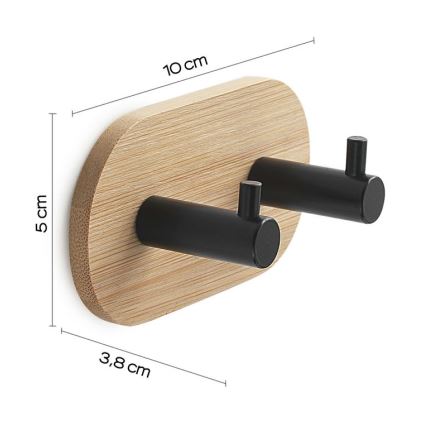 Gedy - Auto-adesivo cabide de parede para toalhas HIMALAYA preto/bambu