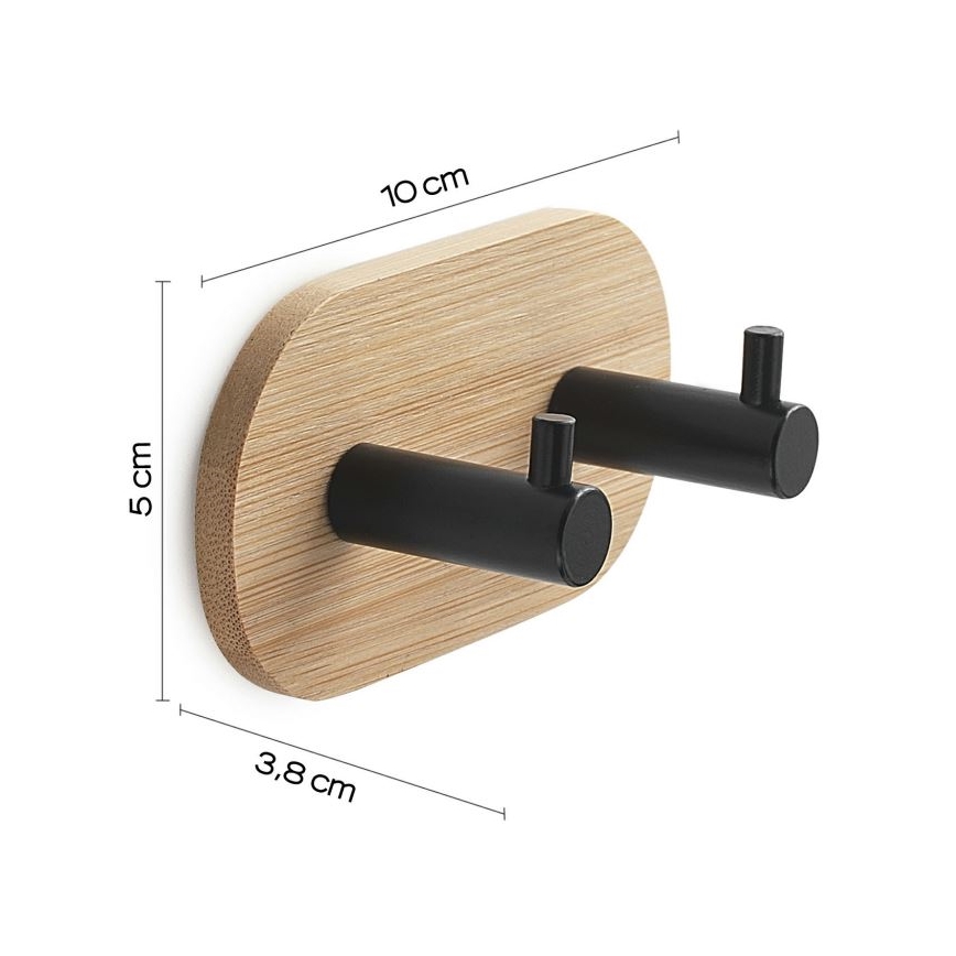 Gedy - Auto-adesivo cabide de parede para toalhas HIMALAYA preto/bambu