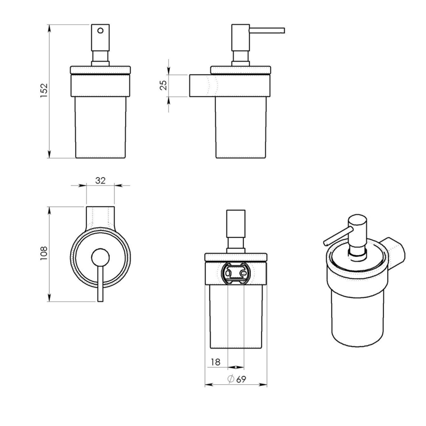 Gedy - Distribuidor de sabão para parede PIRENEI 110 mm leitoso copo/cromado brilhante