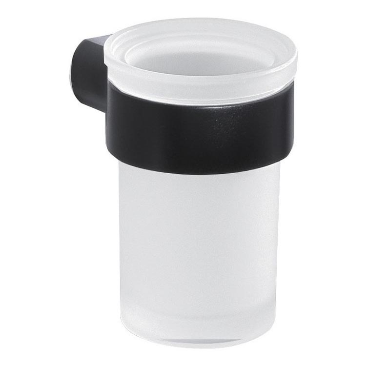 Gedy - Suporte de parede para escova de dentes PIRENEI leitoso copo/preto