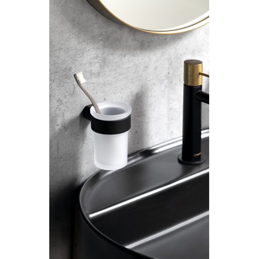 Gedy - Suporte de parede para escova de dentes PIRENEI leitoso copo/preto