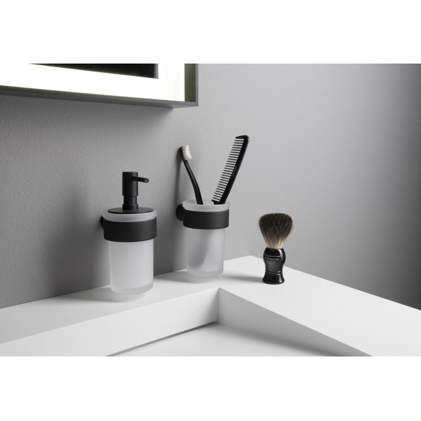 Gedy - Suporte de parede para escova de dentes PIRENEI leitoso copo/preto
