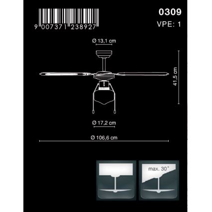 Globo - Ventoinha de teto 1xE27/60W/230V