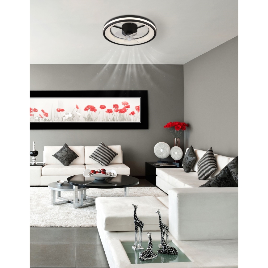 Globo - Iluminação de teto LED com regulação e ventoinha LED/30W/230V 2700-6500K preto + comando