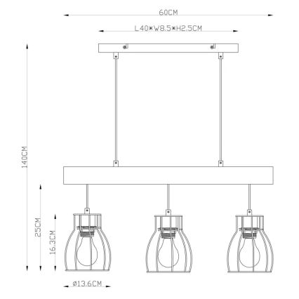 Globo - Candelabro num fio 3xE27/40W/230V