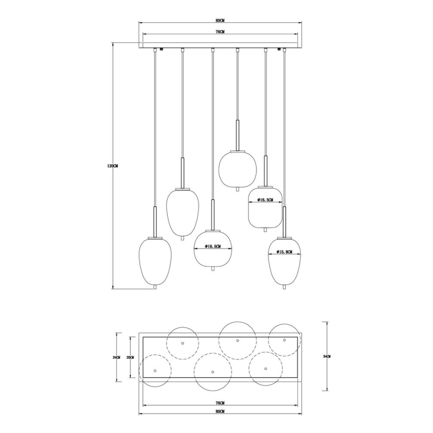 Globo - Candelabro suspenso 6xE14/40W/230V preto