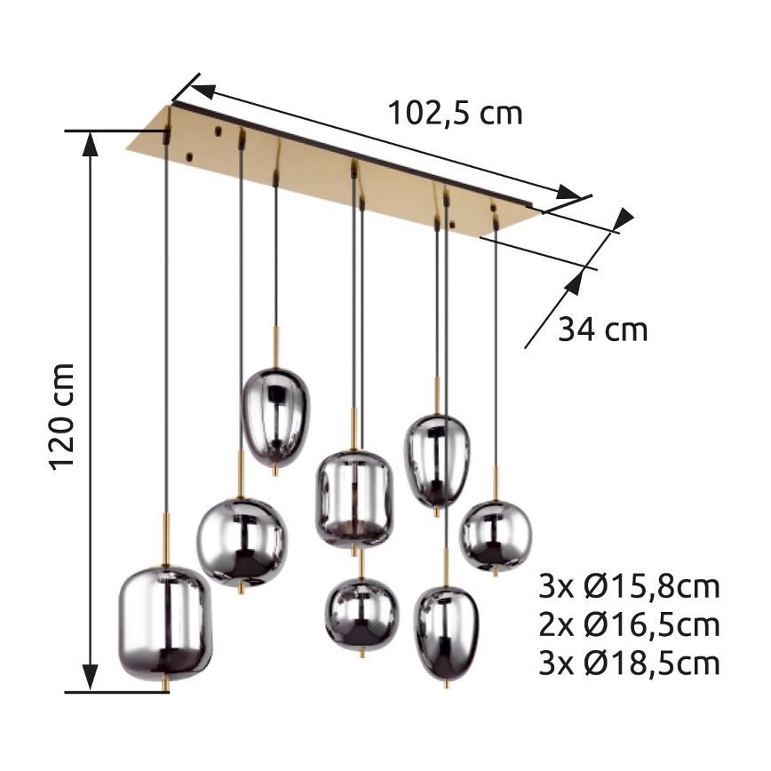 Globo - Candeeiro suspenso 8xE14/40W/230V fumado