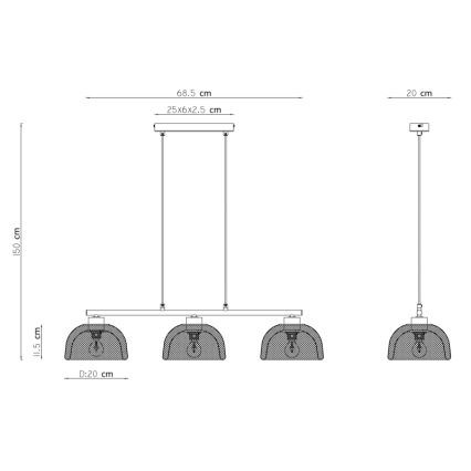 Globo - Candelabro num fio 3xE14/40W/230V