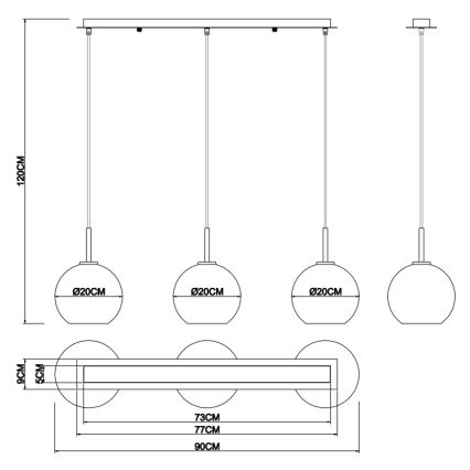Globo - Candelabro suspenso 3xE27/60W/230V