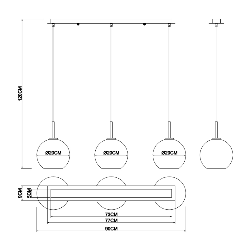 Globo - Candelabro suspenso 3xE27/60W/230V