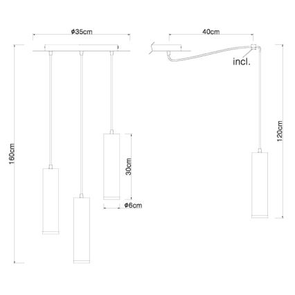 Globo - Candelabro suspenso 3xE27/60W/230V madeira preta