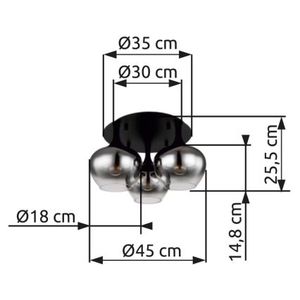 Globo - Candeeiro integrado 3xE27/40W/230V diâmetro 45 cm preto