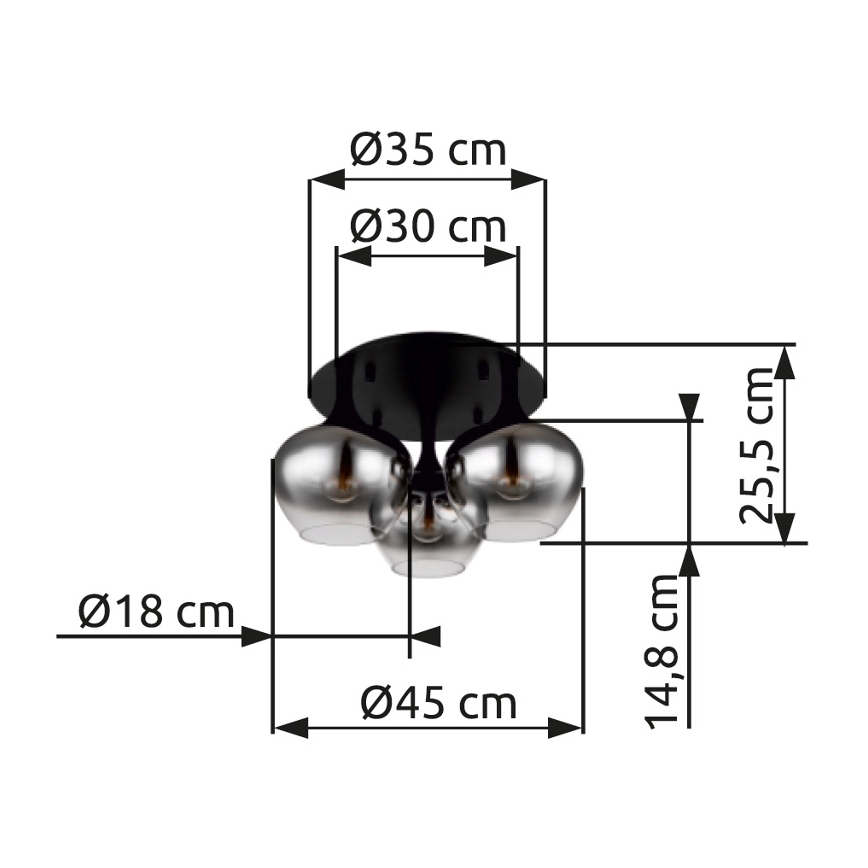 Globo - Candeeiro integrado 3xE27/40W/230V diâmetro 45 cm preto