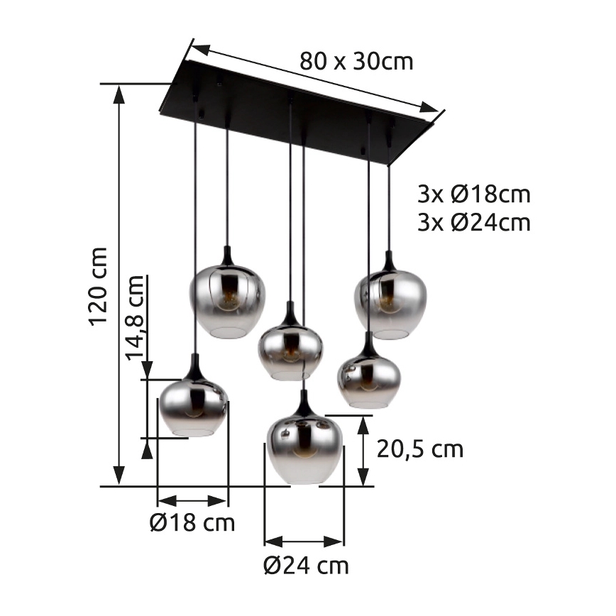 Globo - Candeeiro suspenso 6xE27/40W/230V preto