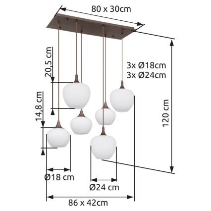 Globo - Candeeiro suspenso 6xE27/40W/230V branco