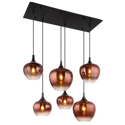 Globo - Candeeiro suspenso 6xE27/40W/230V castanho/fumado
