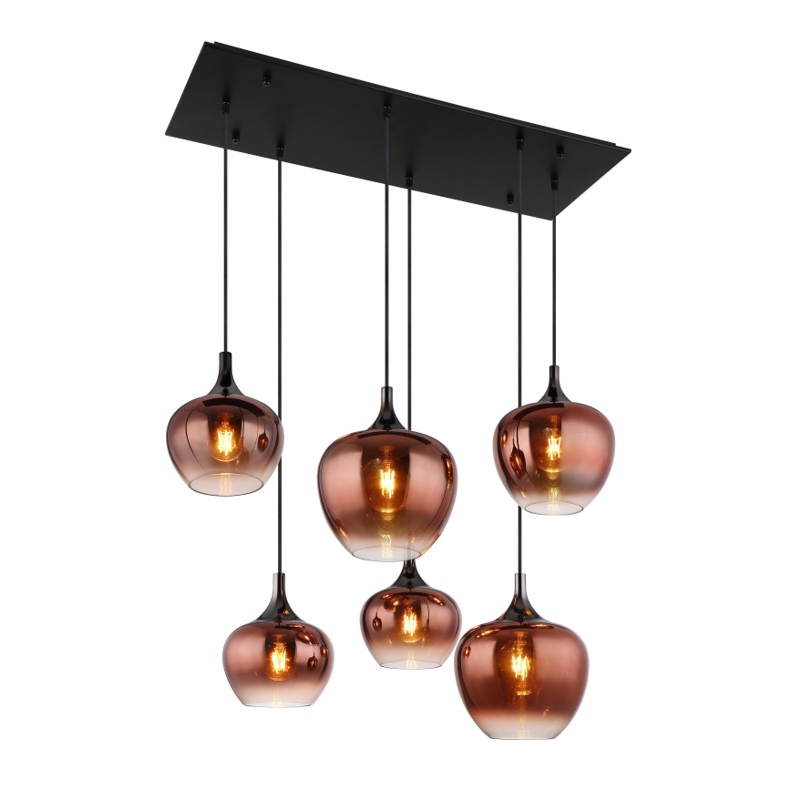 Globo - Candeeiro suspenso 6xE27/40W/230V castanho/fumado