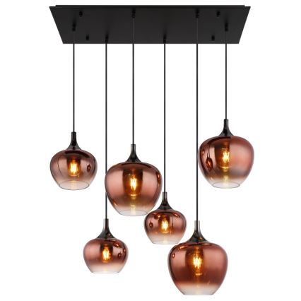 Globo - Candeeiro suspenso 6xE27/40W/230V castanho/fumado