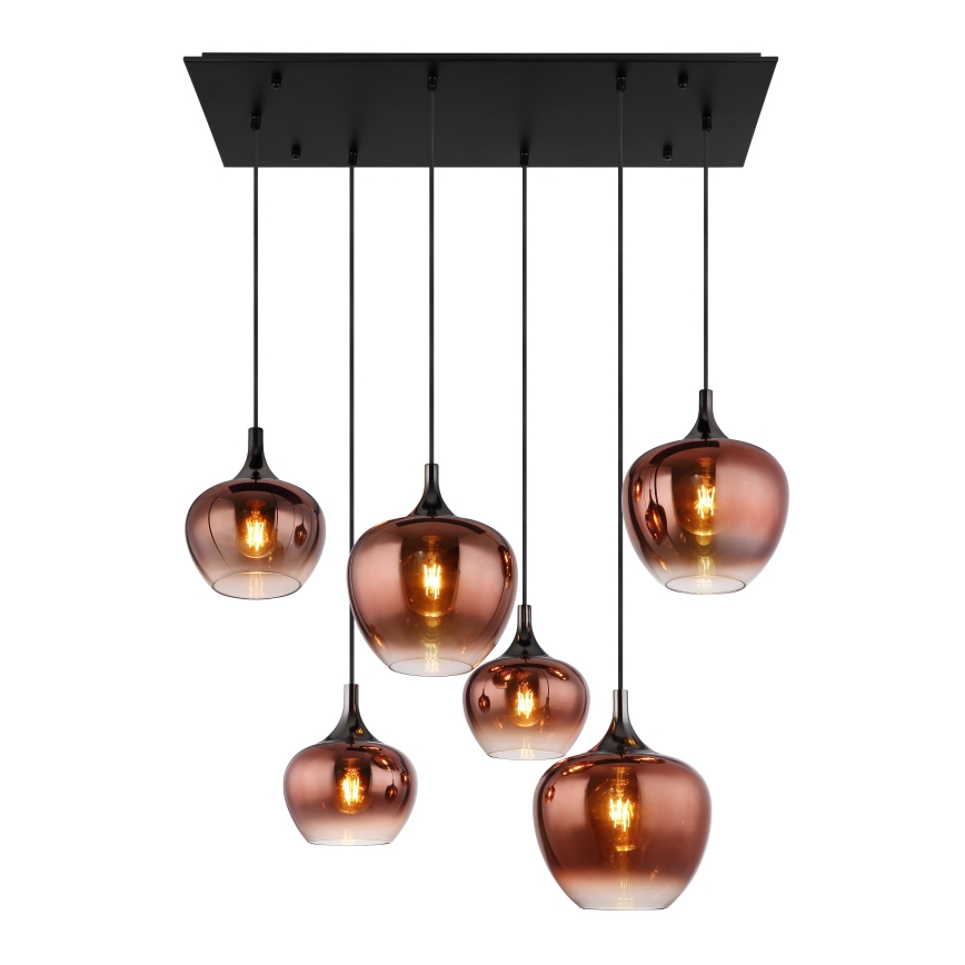 Globo - Candeeiro suspenso 6xE27/40W/230V castanho/fumado