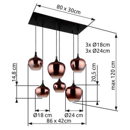 Globo - Candeeiro suspenso 6xE27/40W/230V castanho/fumado