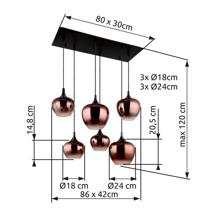 Globo - Candeeiro suspenso 6xE27/40W/230V castanho/fumado