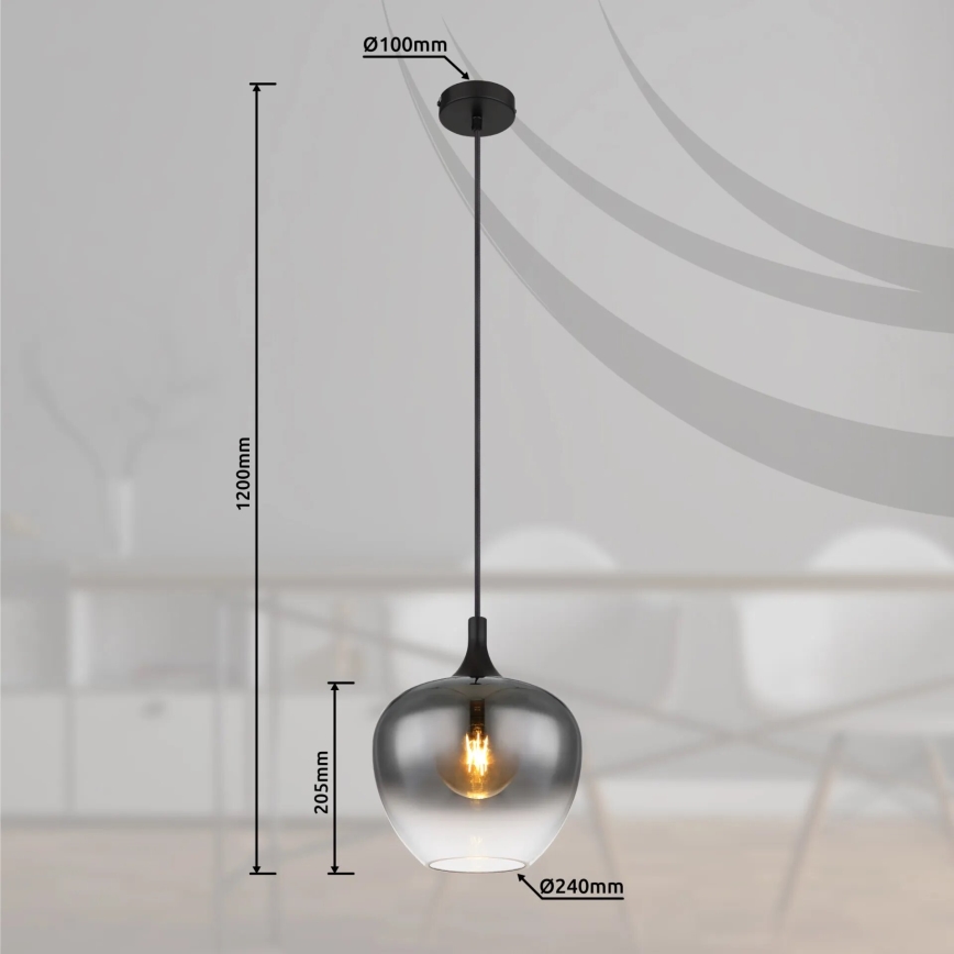 Globo - Candeeiro suspenso 1xE27/40W/230V diâmetro 24 cm preto
