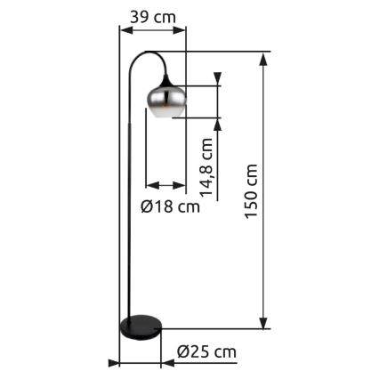 Globo - Candeeiro de chão 1xE27/40W/230V preto/fumado