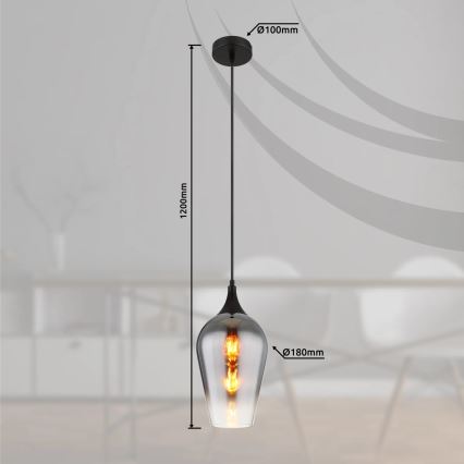 Globo - Candeeiro suspenso 1xE27/60W/230V diâmetro 18 cm preto