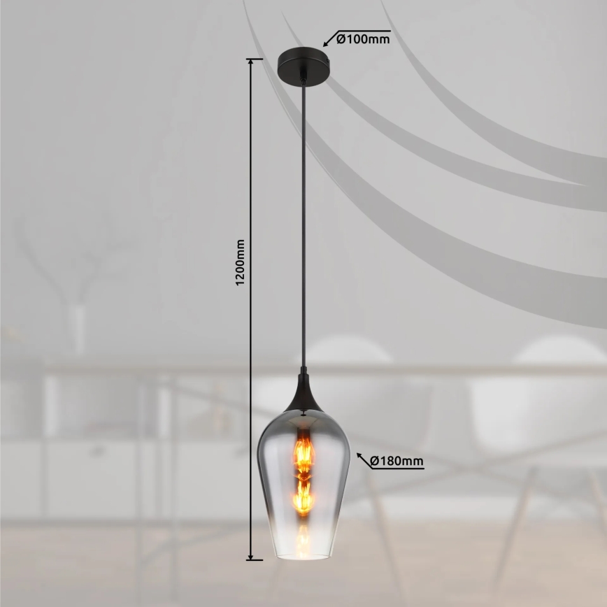 Globo - Candeeiro suspenso 1xE27/60W/230V diâmetro 18 cm preto