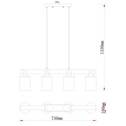 Globo - Candelabro suspenso 4xE27/60W/230V carvalho