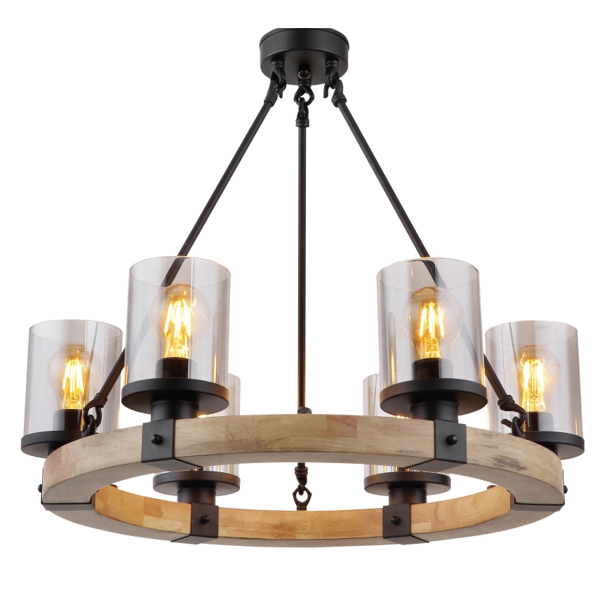 Globo - Candelabro suspenso 6xE27/60W/230V carvalho
