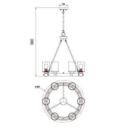 Globo - Candelabro suspenso 6xE27/60W/230V carvalho