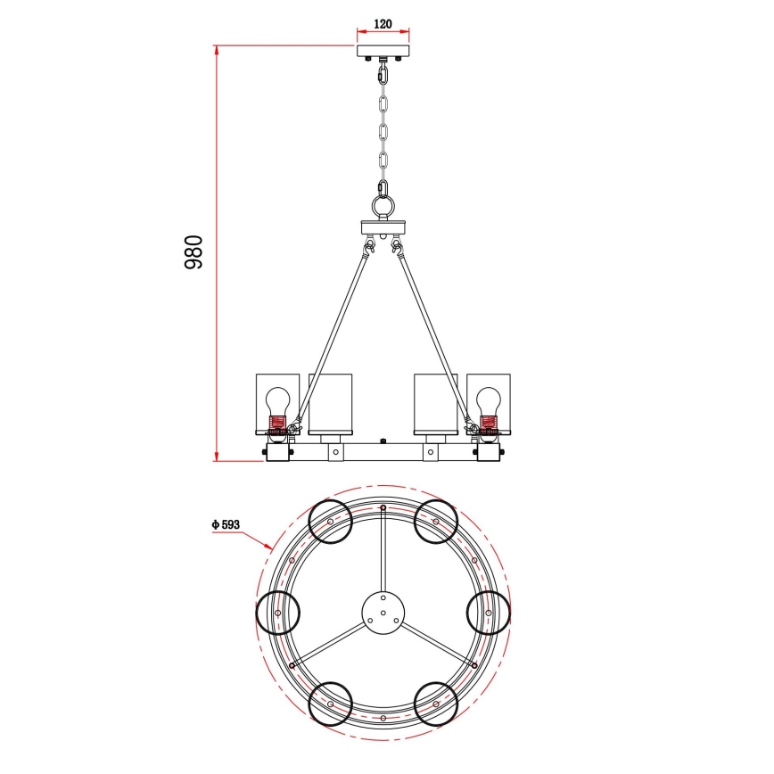 Globo - Candelabro suspenso 6xE27/60W/230V carvalho