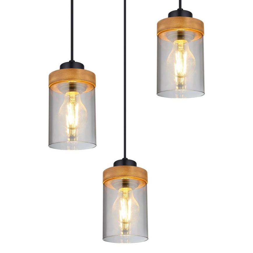 Globo - Candelabro suspenso 3xE27/40W/230V metal/madeira
