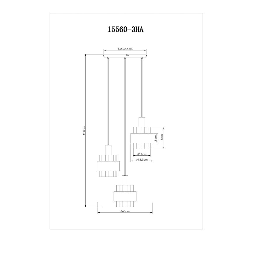 Globo - Candeeiro suspenso 3xE27/60W/230V diâmetro 45 cm