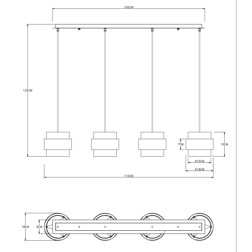 Globo - Candelabro suspenso 4xE27/60W/230V preto/latão
