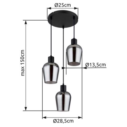 Globo - Candeeiro suspenso 3xE27/40W/230V diâmetro 28,5 cm preto