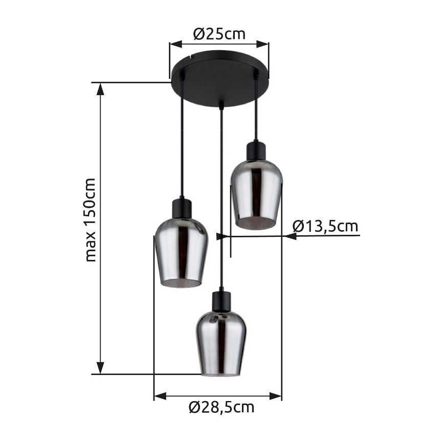 Globo - Candeeiro suspenso 3xE27/40W/230V diâmetro 28,5 cm preto