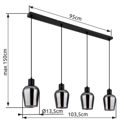 Globo - Candeeiro suspenso 4xE27/40W/230V preto
